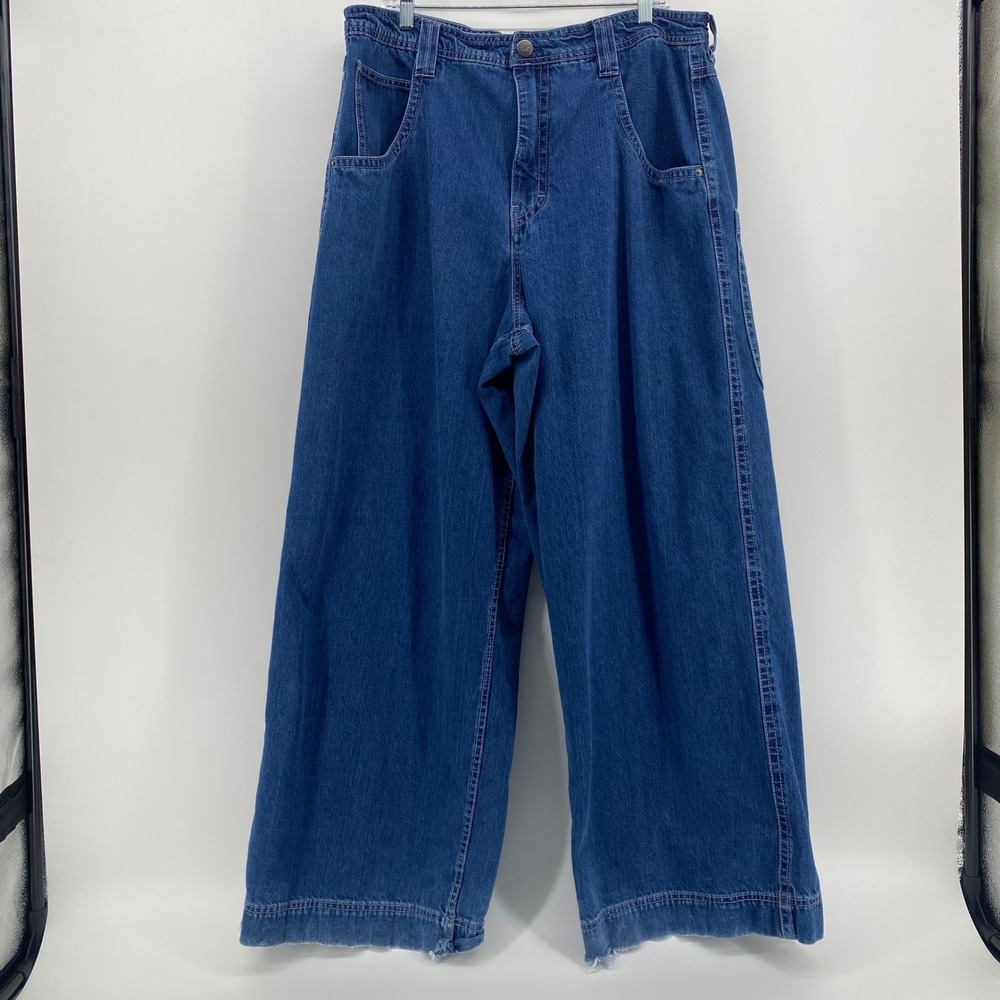A-Lab 26" Mega Wide Leg Jeans Mens 40 Blue Denim Embroidered Bunny Y2K Skater